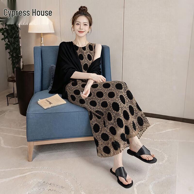 

Women s Round Neck Polka Dot Sleeveless Maxi Dress S