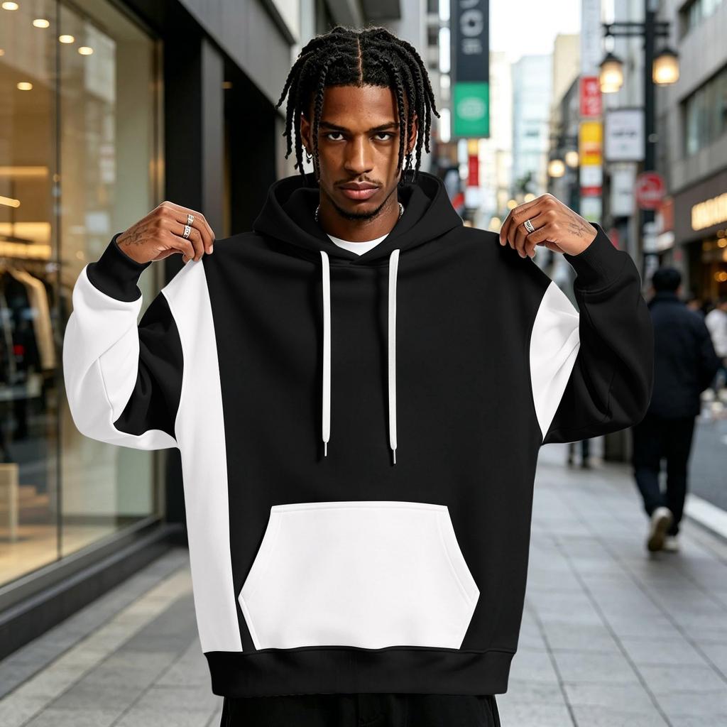 Men's Colorblock Hoodie with Pocket Casual Athletic Pullover