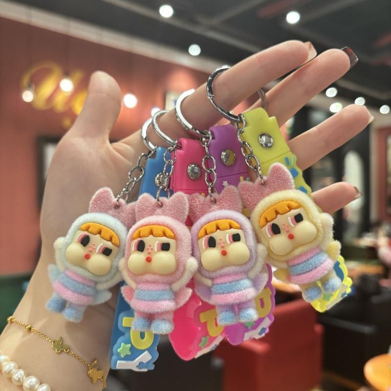 Creative Flocking Doll Keychain Student Bag Blind Box Cartoon Pendant Car Keychain Couple Bag Pendant