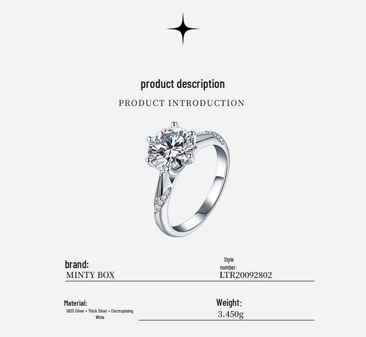 Sterling Silver S925 Moissanite Six-Prong Luxury Couple Ring