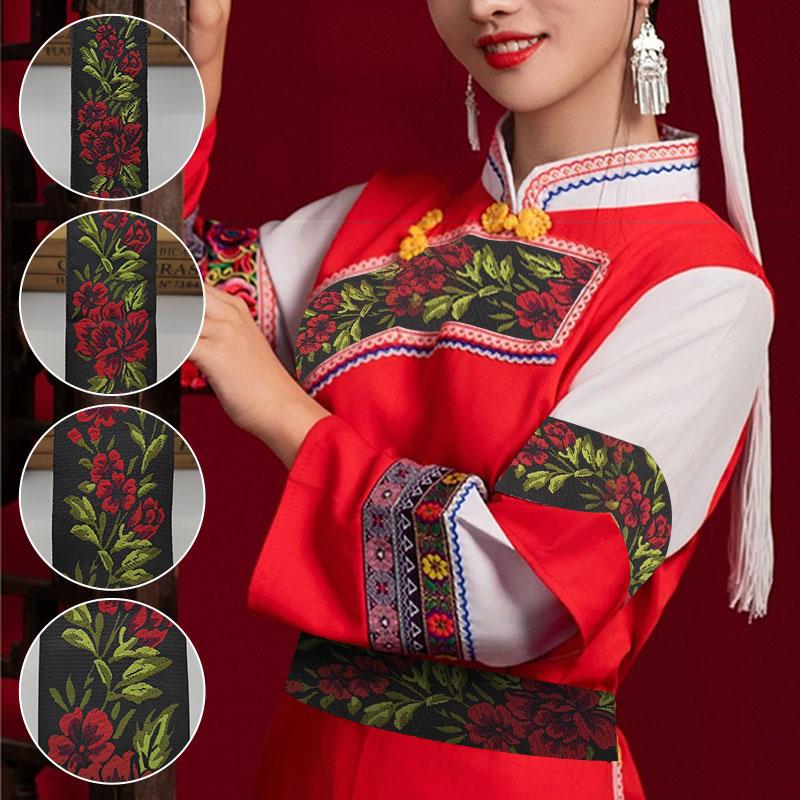 10 Meter Ethnic Style Peony Flowers Jacquard Lace Trim Ribbon Floral Embroidery Woven Trimming Edging For DIY Clothes Crafts