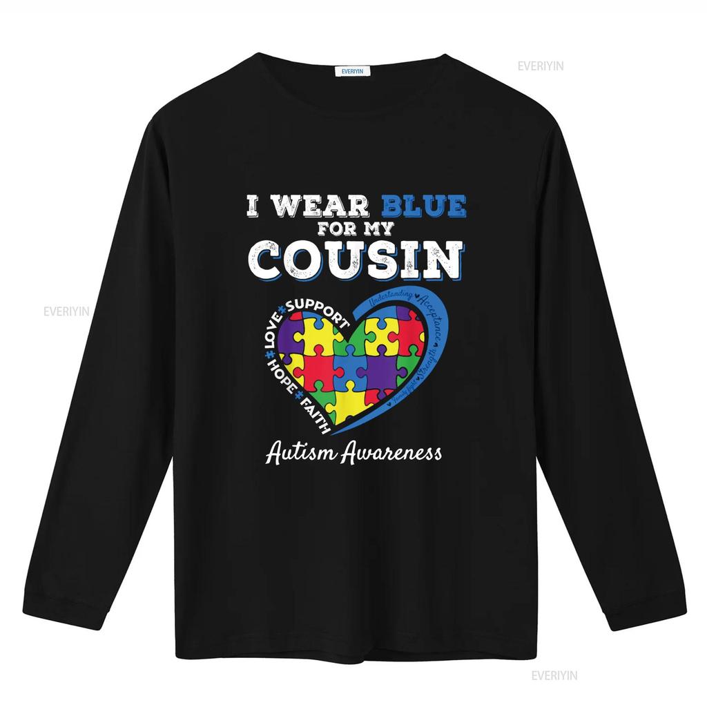 I Wear Blue For My Cousin Autism Awareness Day Girls Boys T Shirt Vintage Washed Stretched Designer Clothes Streetwear Unisex