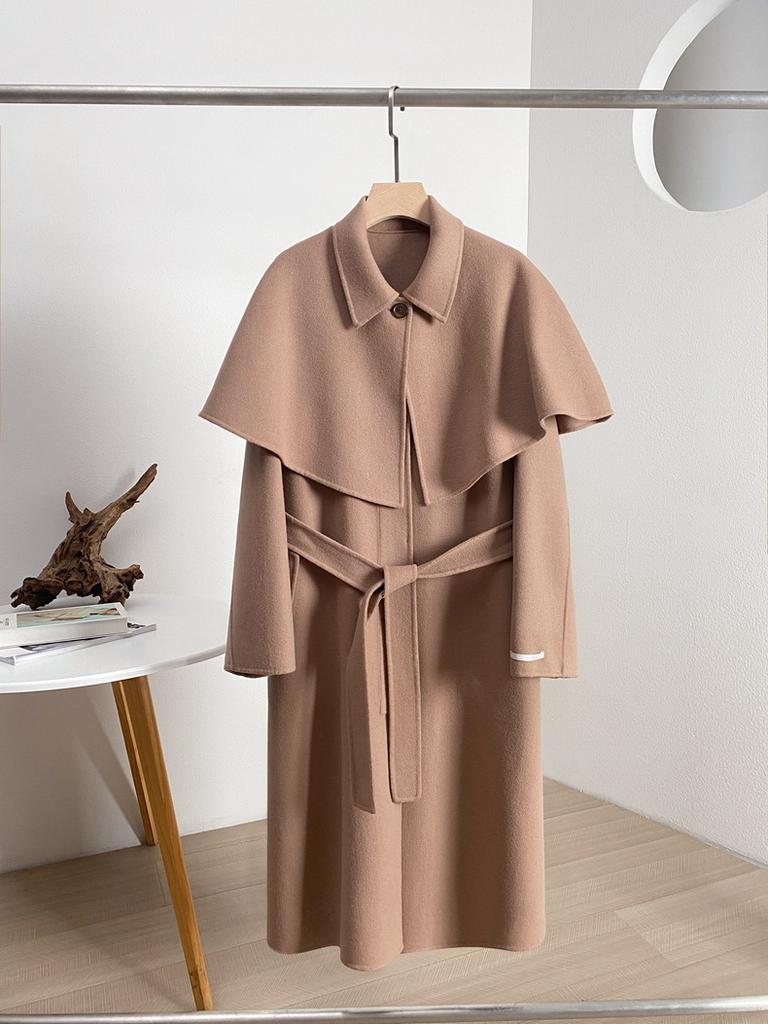 Casual Removable Cape Cashmere Coat Women's Single-breasted Warm Double-sided Hand-sewn Woolen Coat