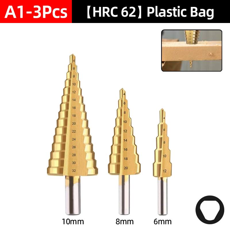 HSS Titanium Step Drill Bit Set For Metal Wood Punch Hole Cutter Conical Stage Stepped Drills Power Tools 3-12 4-12 4-20 4-32mm