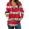 Women's Fashion Hoodies V Neck Long Sleeve Christmas Printed Drawstring Casual Loose Pullover Tops