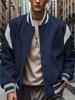 Men's Light Gray Baseball Jacket with Black Stripes and Button Front