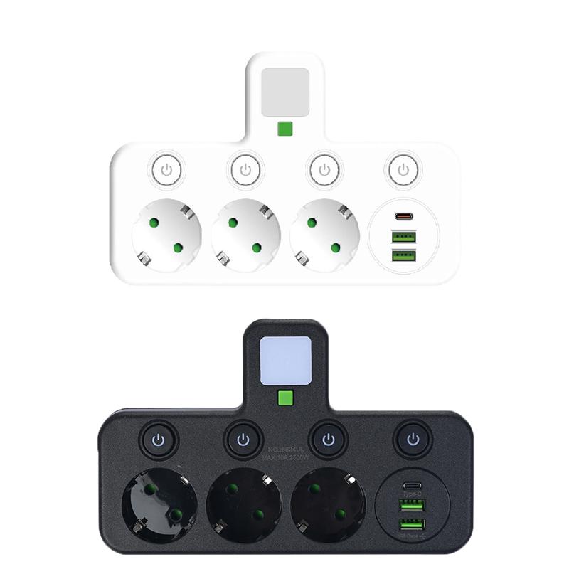 EU Plug Power Strip AC Outlets Multitap Electrical Wall Socket Extension Cord With USB C Ports Fast Charging Wall socket