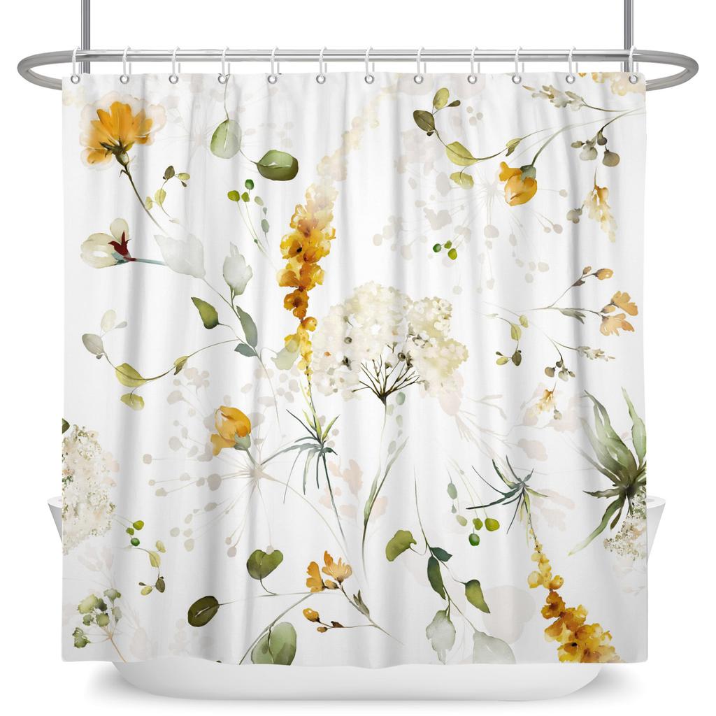 Fresh Natural Style Bathroom Shower Curtains Butterfly Flowers Green Leaves Home Bathroom Decor Waterproof Curtain With Hooks