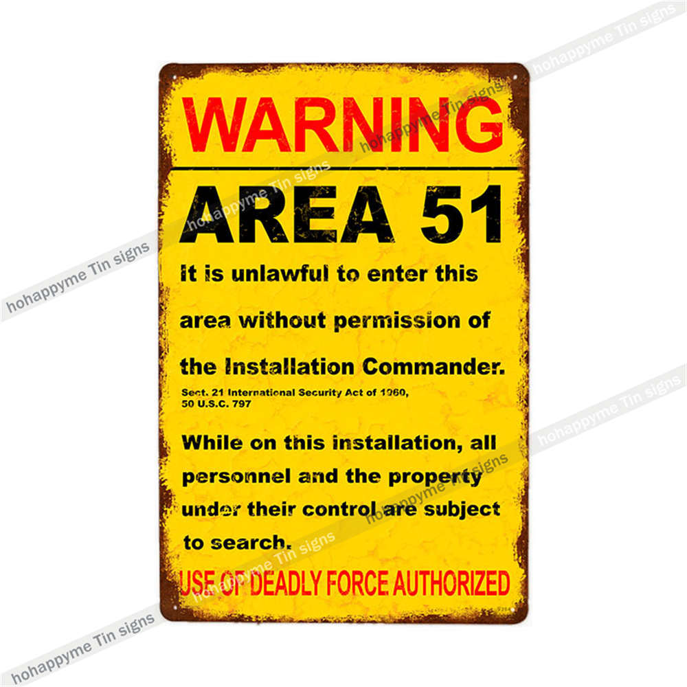 Metal Plate Sign Area 51 UFO Retro Decorative Wall Plaque Pub Club Bar Accessories Tin Painting Poster Vintage Home Decor20x3