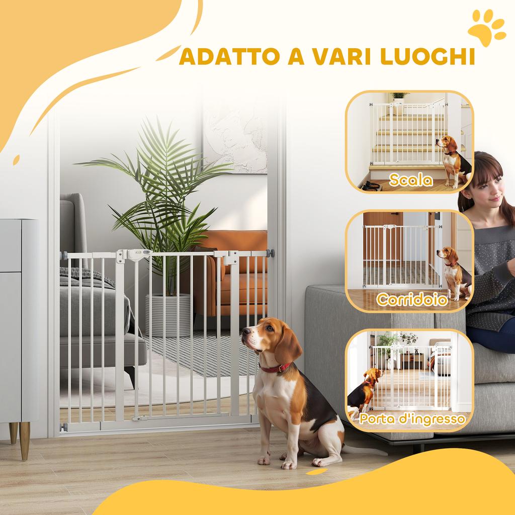 Adjustable Dog Gate Up To 100 Cm Without Screws with 2 Extensions and Height 72 Cm, White