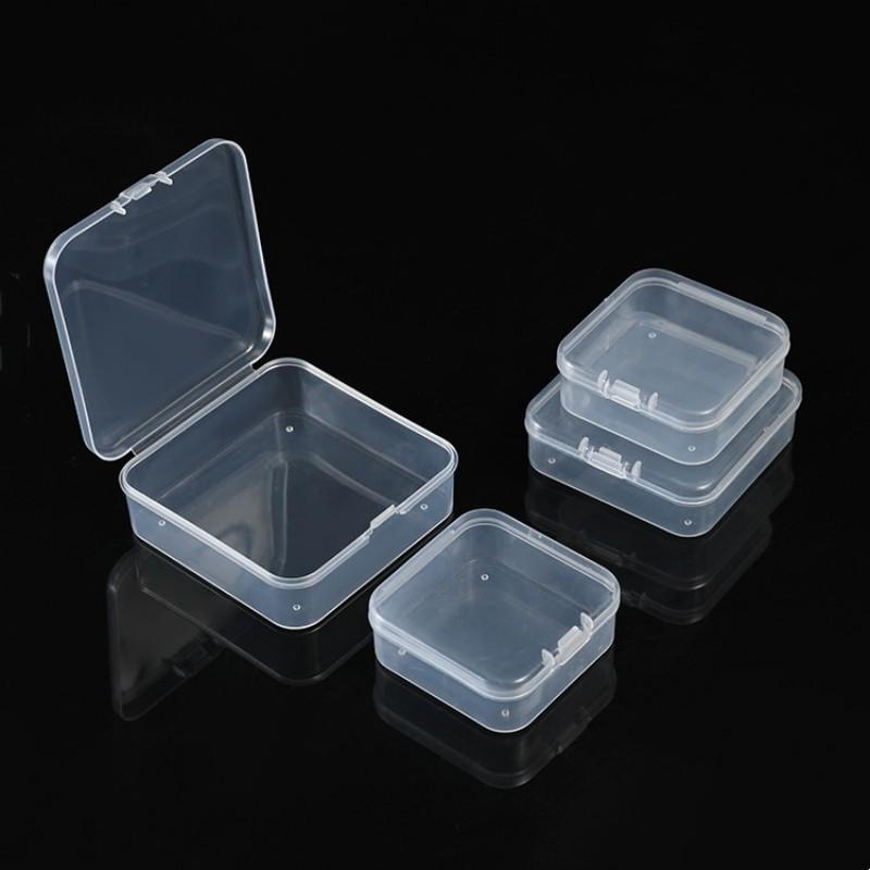 Boîte de rangement carrée en plastique transparent avec couvercle pour petites pièces, perles et bijoux.
