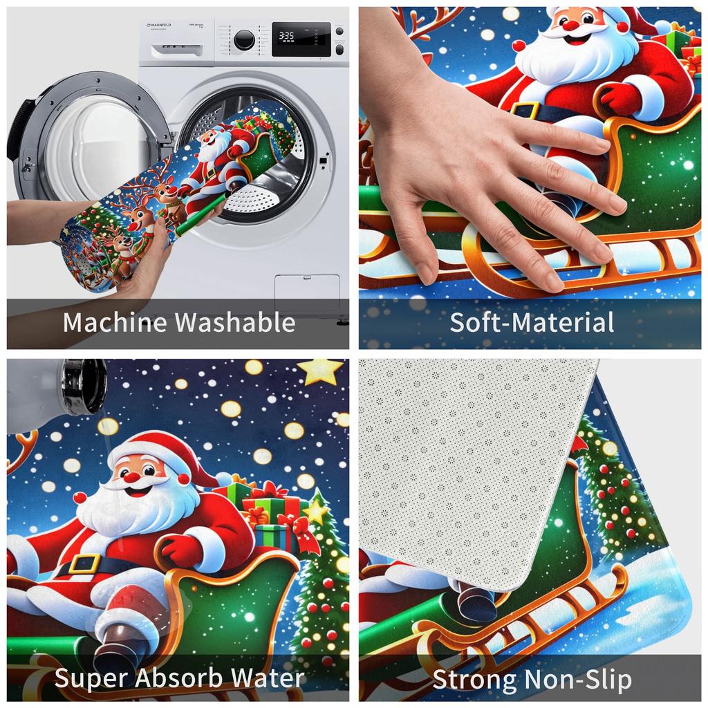 Funny Santa Claus And Elk Doormat Anti-Slip Entrance Kitchen Bath Door Floor Mats  Bedroom Balcony Carpet Rug
