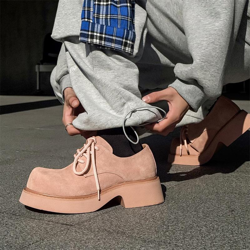 Fashion Pink Derby Men's Shoes Trendy Thick Bottom Design Style Outdoor leisure street Daily party youth shoes  Plus Size 38-48 New