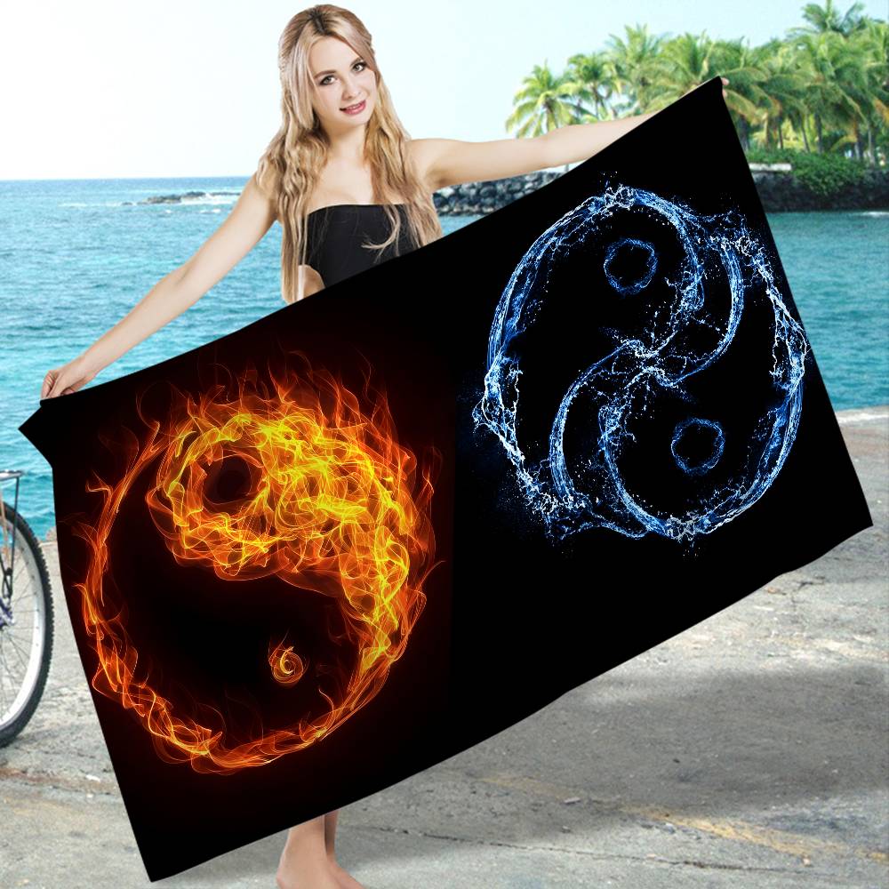 Chinese Tai Chi Bagua Yin Yang Anime Beach Swimming Towel Soft Absorbent Washcloth Children's Gifts for Kids Travel Camping Gym