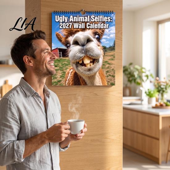 Daily Task Organizer 2027 Ugly Animal Selfies Wall Calendar, Funny Farm Photography Monthly Planner for Home Schedule Office Decoration, 12
