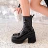 Women'S Spring Autumn New Side Zipper High Heel Boot Platform Mid-Calf Boots Fem Faionable