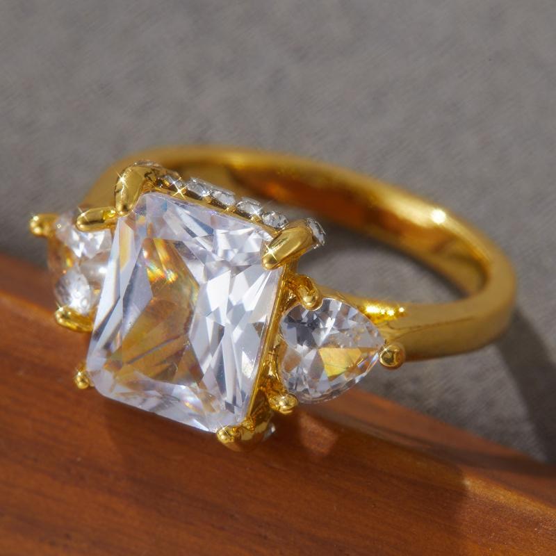 Luxurious Sparkling Square Set Zircon Women's Ring, Suitable for Bridal Engagement, Wedding Banquet Jewelry Gifts