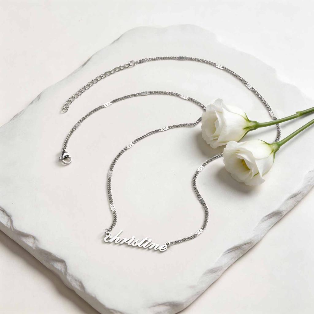 Personalized Name Necklace Silver Color Stainless Steel Custom Pendant Engraved Jewelry Tarnish Resistant for Women