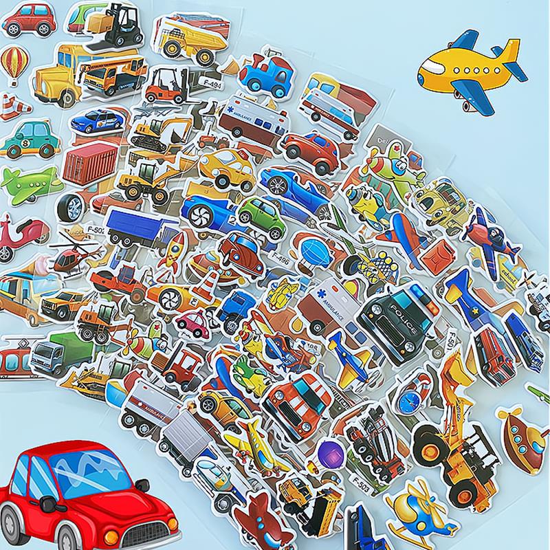 10 Sheets 3D Stickers for Kids Cartoon Vehicle Stickers kindergarten Reward Stickers for Studernt Toy Gift for Children Boy Girl