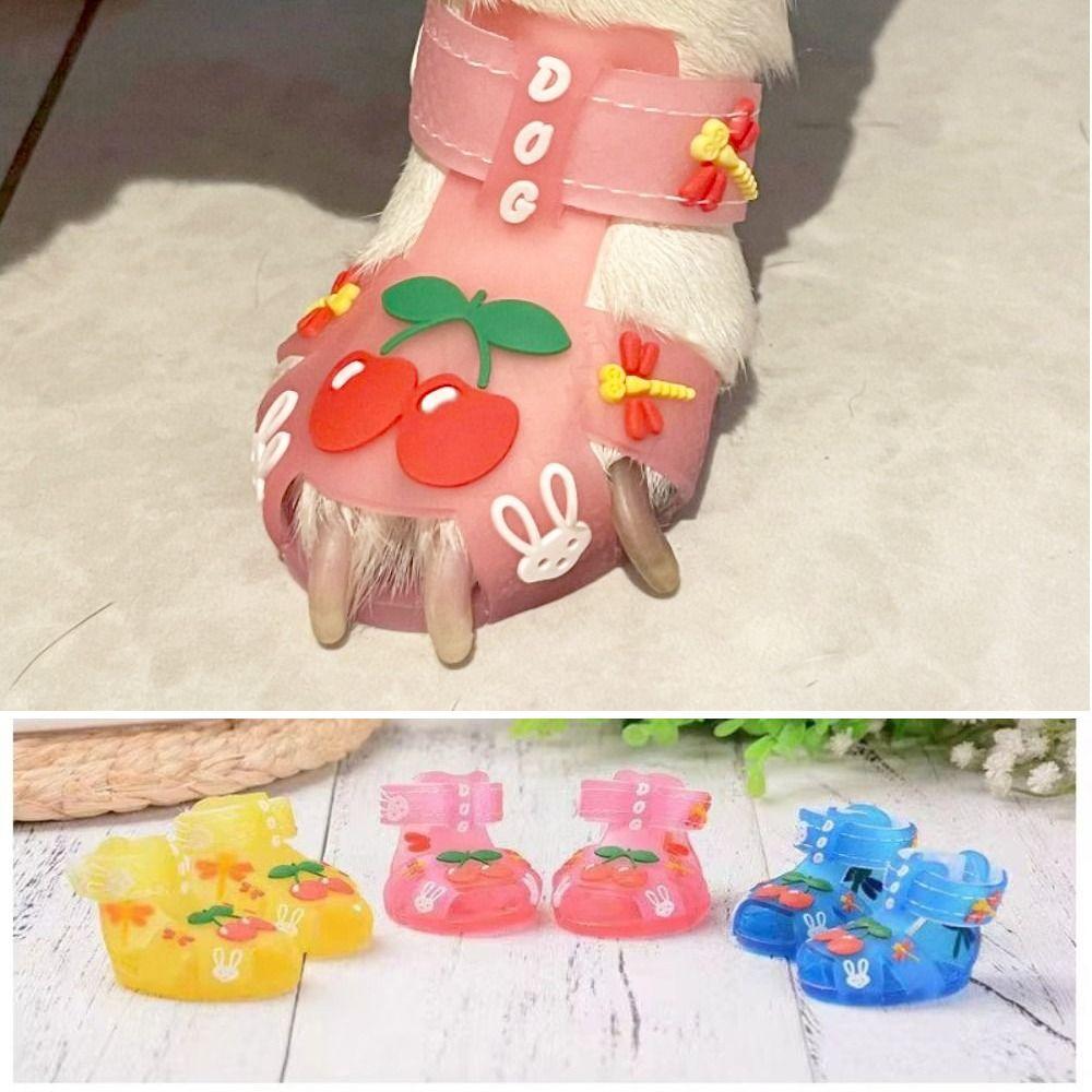 4Pcs/Set Cartoon Dog Summer Jelly Sandals Non-slip Hollow Puppy Shoes  Outdoor Hiking