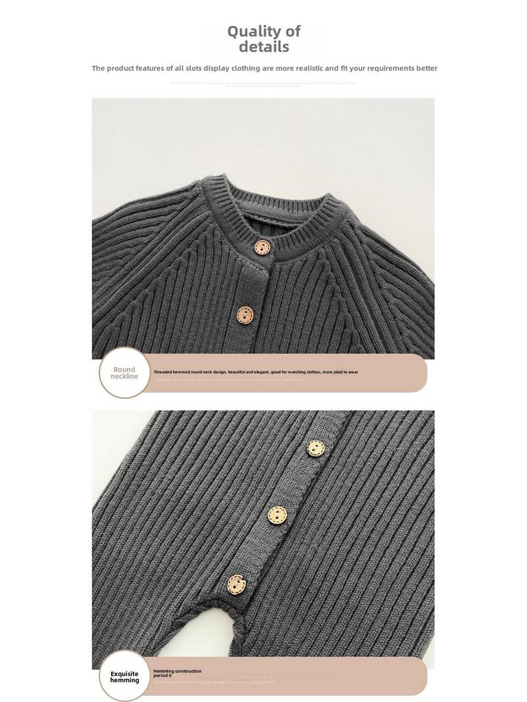 Koreanischer Baby einfarbiger Strick-Jumpsuit - Herbst/Winter Strampler für Jungen und Mädchen
