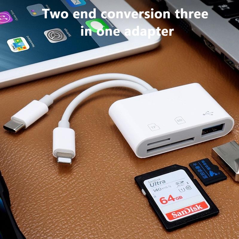 2 In 1 Otg Card Reader Type C Lightning To Sd Tf Memory Card With Usb Charging Port For Macbook Pc Laptop Iphone Cardreader