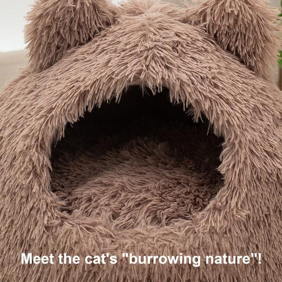 Cozy Burrow Bed for Small Dogs Plush Cat Cave Bed, Warm Enclosed Hideaway, Fluffy Snuggle Sack Pets Tent Indoor Cats Removable Inner Pad Pet House