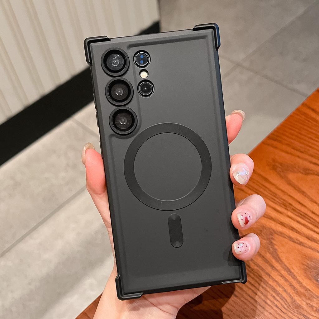 Suitable for Samsung S25 Ultra Magnetic Suction Mobile Phone Case S24 Liquid Skin Feeling Four Corners Anti Fall S23 Silicone Soft Shell All