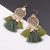 Women Stylish Hollow Out Dream Catcher Design Tassel Earrings