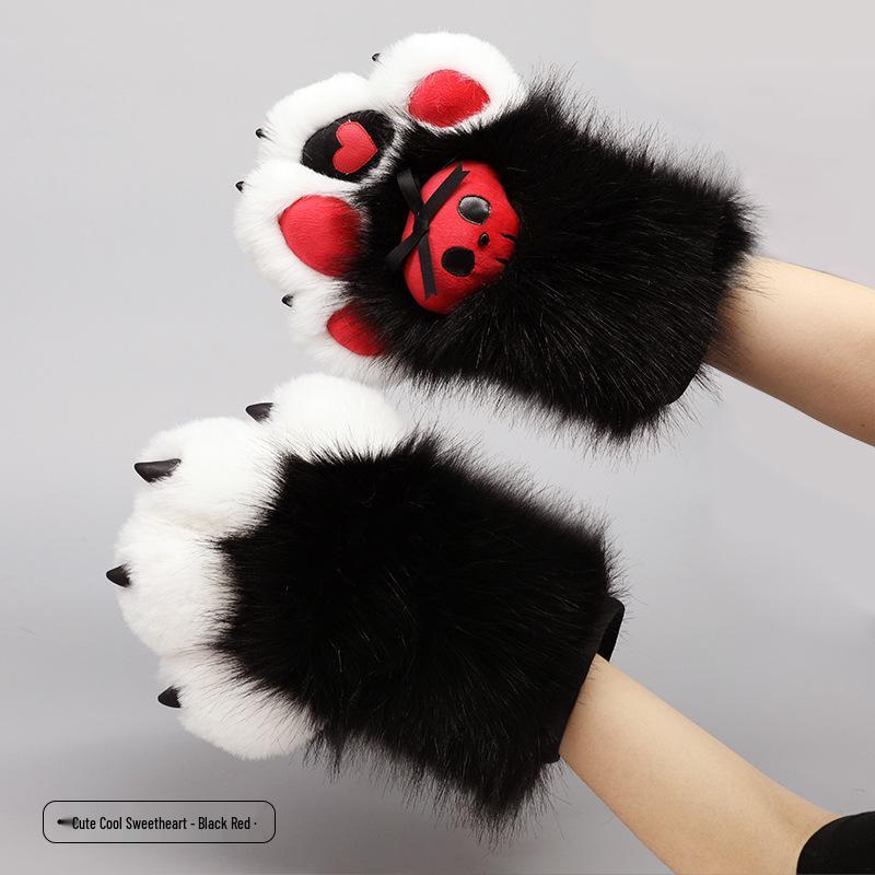 

Plush Furry Kemonomimi Canine Beast Paw Gloves - Cosplay Props & Accessories чёрный/красный