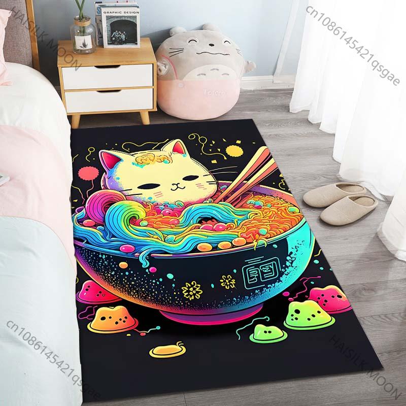 New product Cat head noodle bowl Carpet for Living Room Bedroom Bedside Floor Mat Cloakroom kids Play Mat Area Rug Large Size