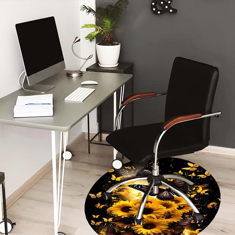 

1PC Butterfly Sunflower Non-Slip Floor Round carpet, Office, family, bedroom, Large Area Rug Indoor Rugs, Durable PolyesterH0389 80cm by 80cm
