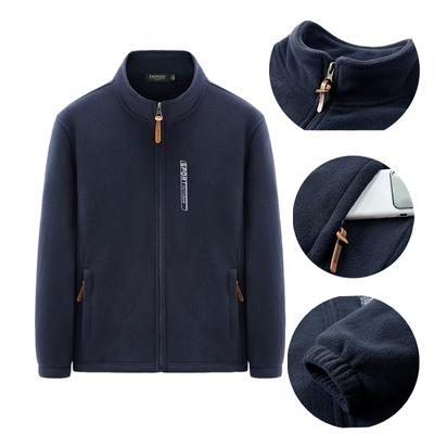 Men Autumn And Winter Clothes Velvet Warm Cardigan Sweatshirt Polar Fleece Jacket Outdoor Sports Stand-up Collar Top Large Size