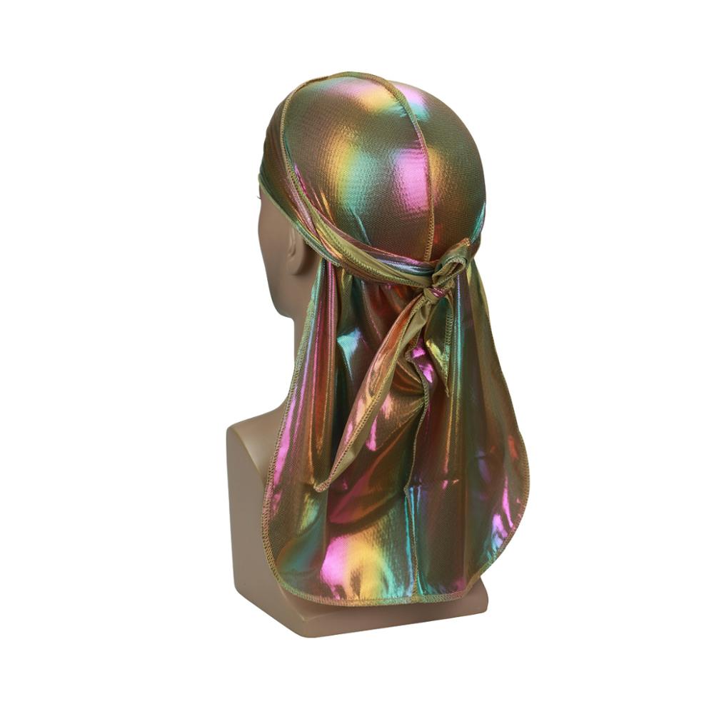 

Fashion Men Colorful Durag Wave Caps Men S Sparkly Silky Durags Turban Hat Hip-Hop Bandana Headwrap Long Tail Pirate Hats