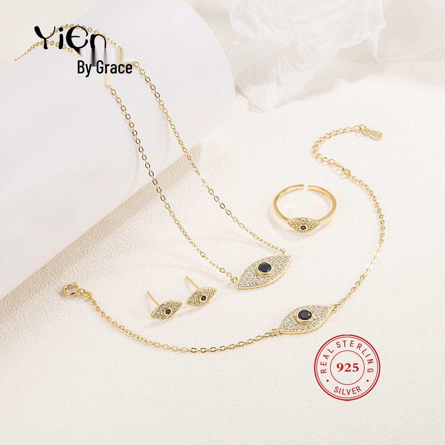

S925 Sterling Silver Evil Eye Jewelry Set - Turkish Middle Eastern Design 925 Silver