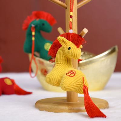 Plush Horse Toy Hanging Decoration Stuffed Lucky Pony Plushie with Red Tassels Year of Horse Mascot Doll Bag Charm New Year Holiday Gift