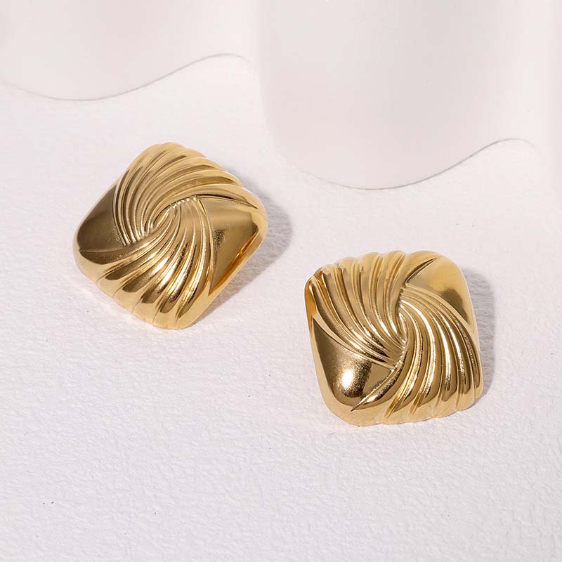 Stainless Steel Geometric Oval Stud Earrings for Women Exaggerated Gold Color Metal Texture Personality Earrings Jewelry Gifts