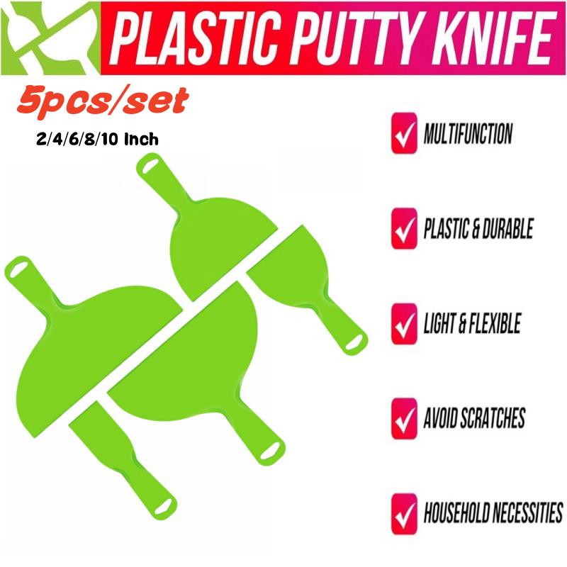 5Pcs Putty Knife Set Flexible Plastic Paint Scraper Tool for Spackling,Wallpaper Scraper,spatula scraper, Drywall Repair Spackle