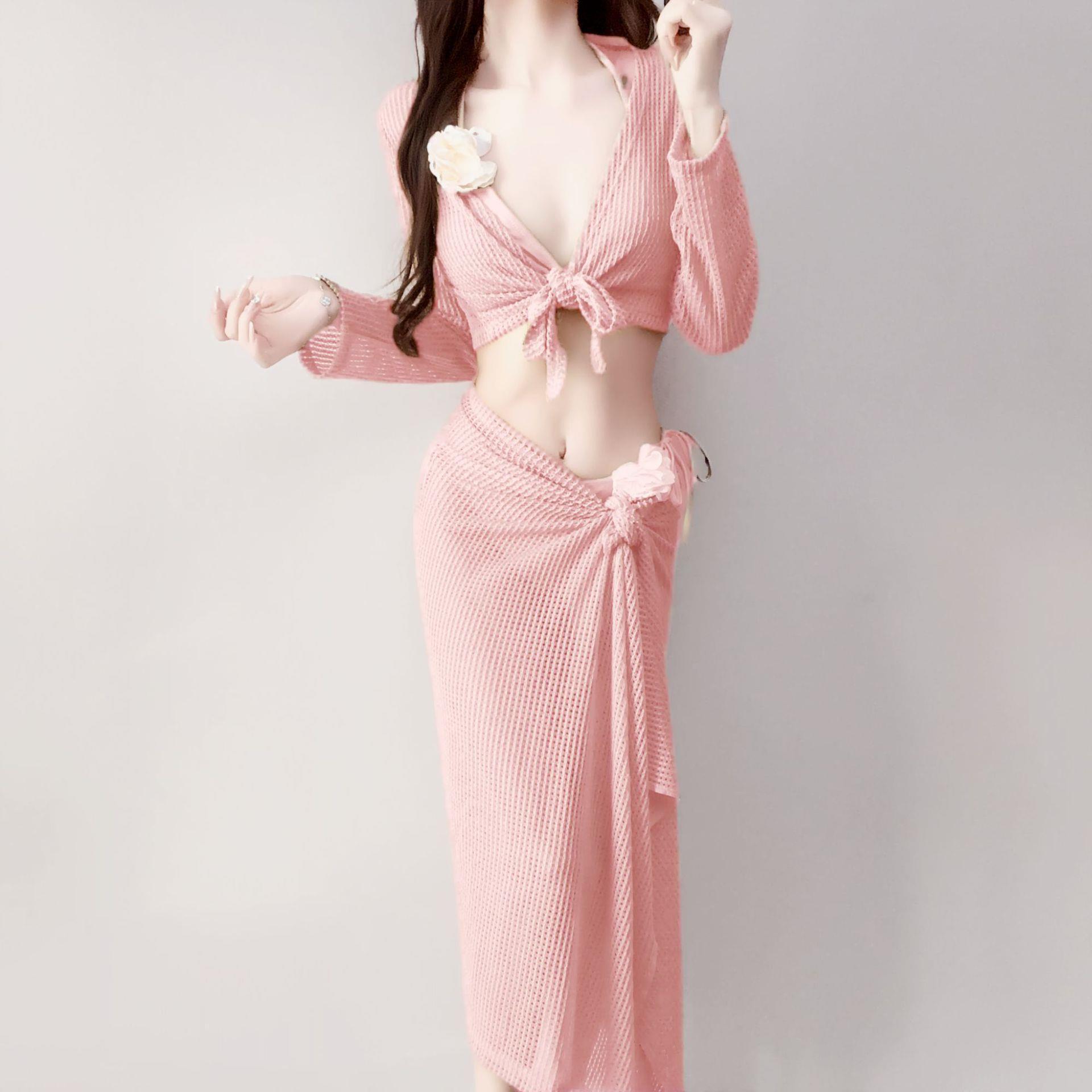 

Four-Piece Long-Sleeve Swimsuit Cover-Up & Bikini Set for 2026 - Perfect Beach Vacation Look XL (110-120 jin) рожевий