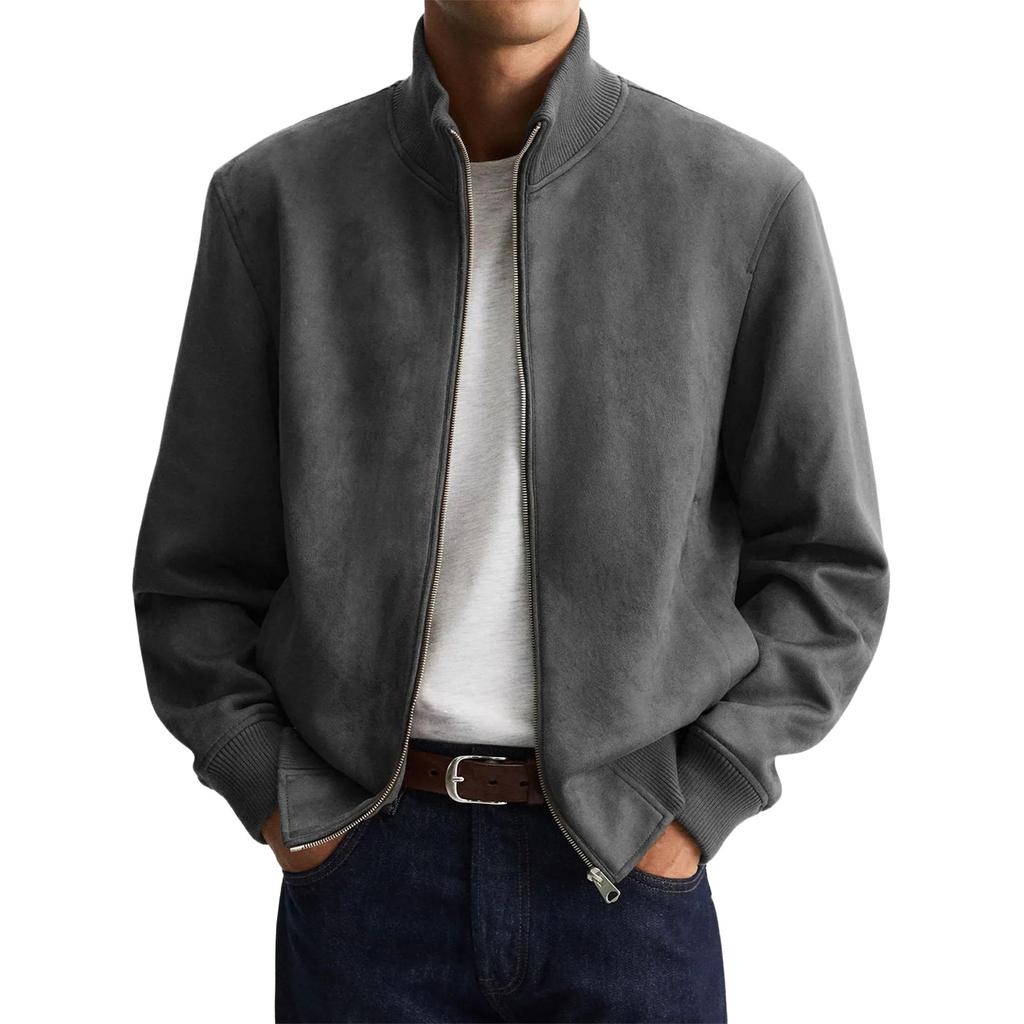 Men's Long Sleeve Suede Jacket Men's Casual Warm Long Sleeve Cardigan Coat