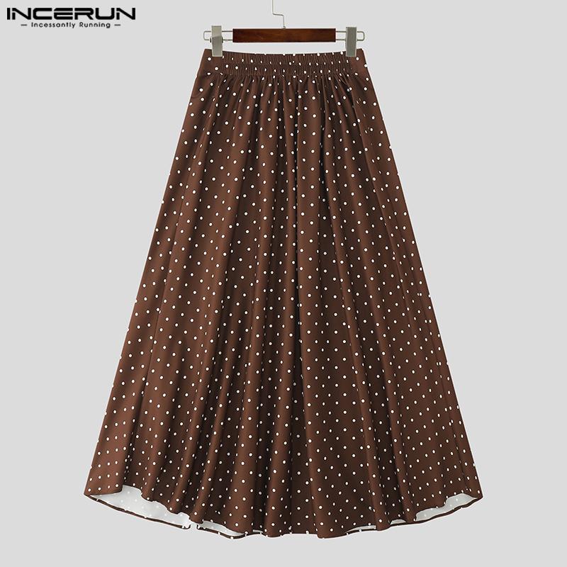 INCERUN Men Long Sleeve Polka Dots Cropped Blazer and Long Skirts Sets Outfits