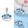 Copper Original Blue Feather Zircon Open Heart Pendant Charms Beads Fit Bracelet Women Jewelry Diy Anniversary Fine Gift