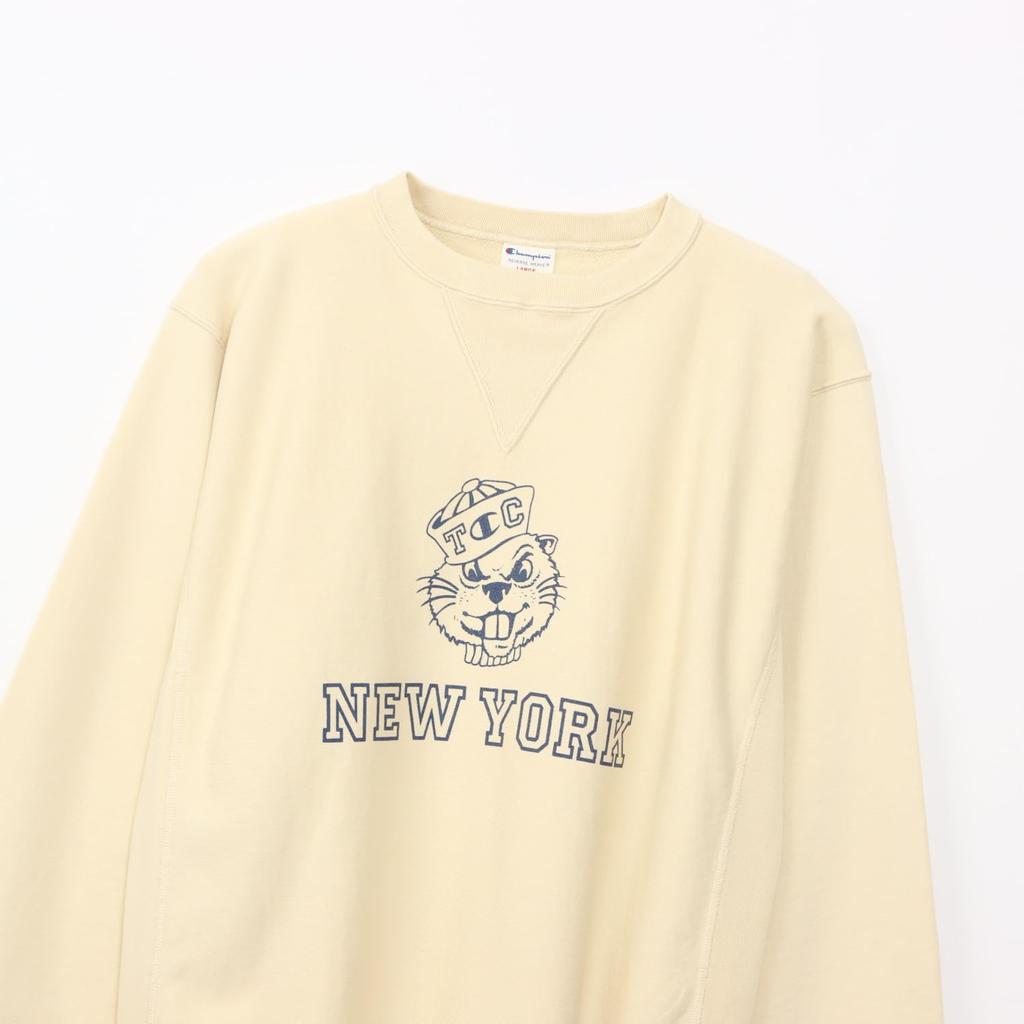 Champion Long Sleeve Cotton USA 10oz Fleece with Graphic Print and Reverse Crew Men's Sweatshirt, 100% Weave® Neck, Cream, C3-B013