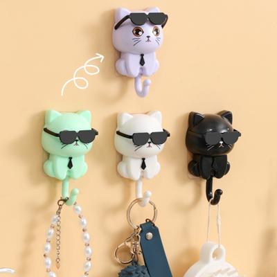 1 paar Hause Haken Organizer Cartoon Katze Stil DIY Runde Haken Wasserdicht Feuchtigkeit-Beweis