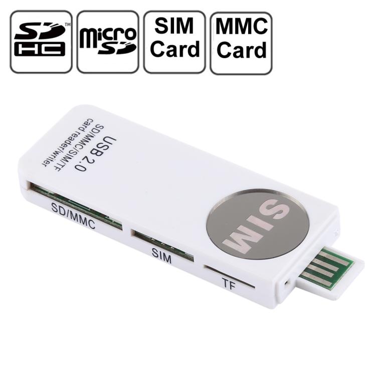 

Универсальный USB кардридер, Поддержка карт SD / MMC / SIM / TF белый