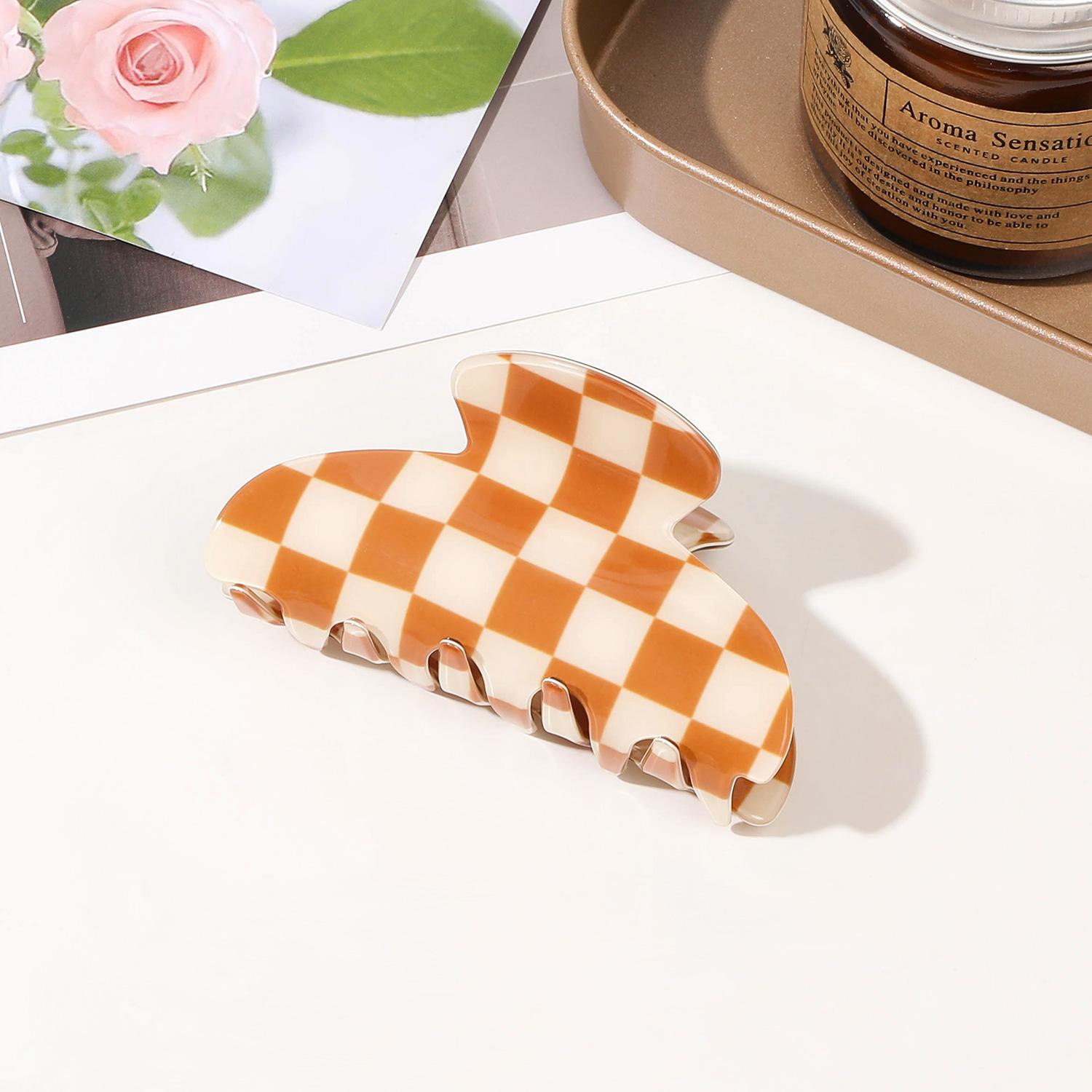 

1 шт. Заколки для волос в клетку, Зажим-краб для волос на затылке, Зажим-акула для хвостика, Подходит для тонких и густых волос оранжевый