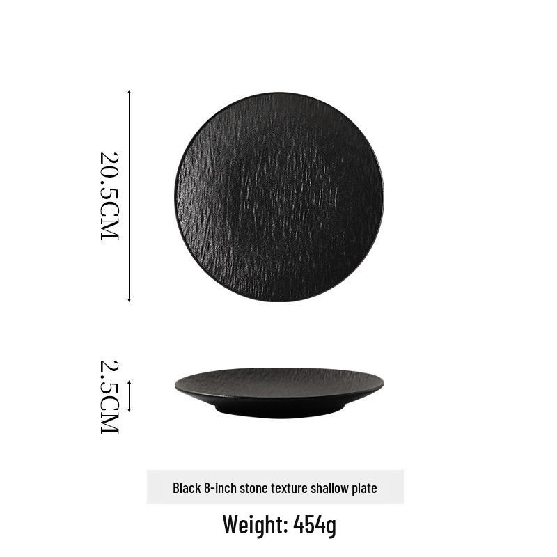 Nordic Style Large Frosted Stone Texture Ceramic Steak Plate - Round, Shallow, Light Luxury Design