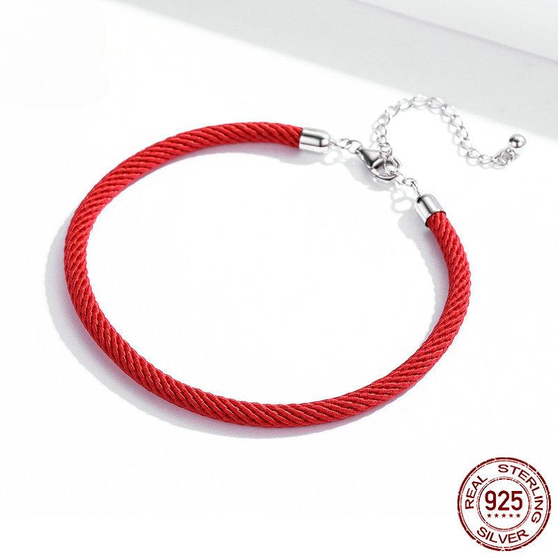 Original nouveau argent argent Bracelet à bricoler soi-même accessoires corde rouge européenne et américaine transfrontalière réglable