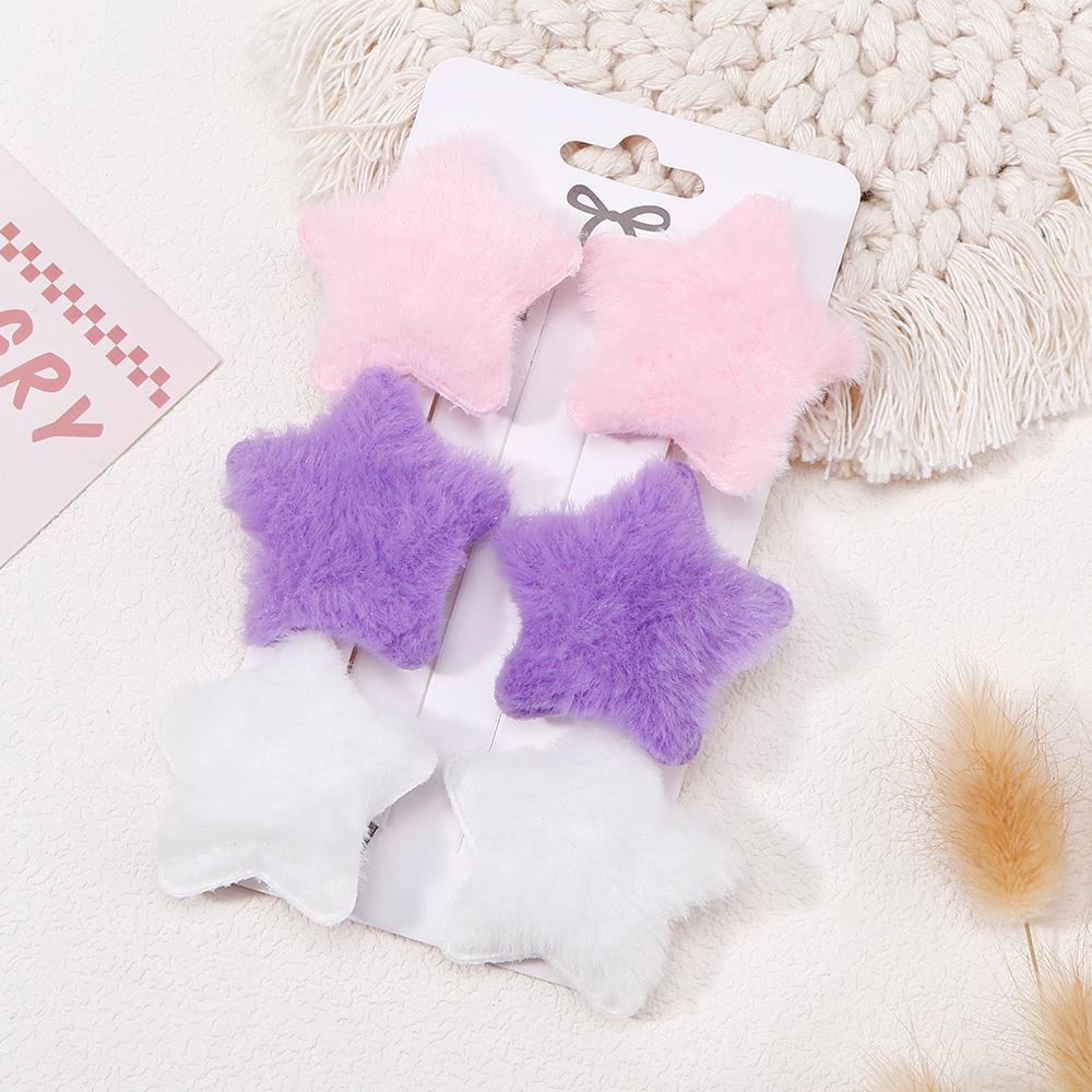 6Pcs New Cute Five-pointed Star Solid Color Plush Hair Clip air Ring Hair Clips for Kids Fashion Headdress Baby Hair Accessories