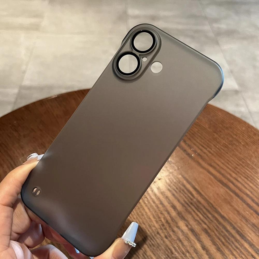 

Ультратонкий Тонкий Матовий Чохол для Телефону для iPhone 16 15 14 13 Pro Max Захист Камери зі Скла Безрамковий PC Чохол for iPhone 16